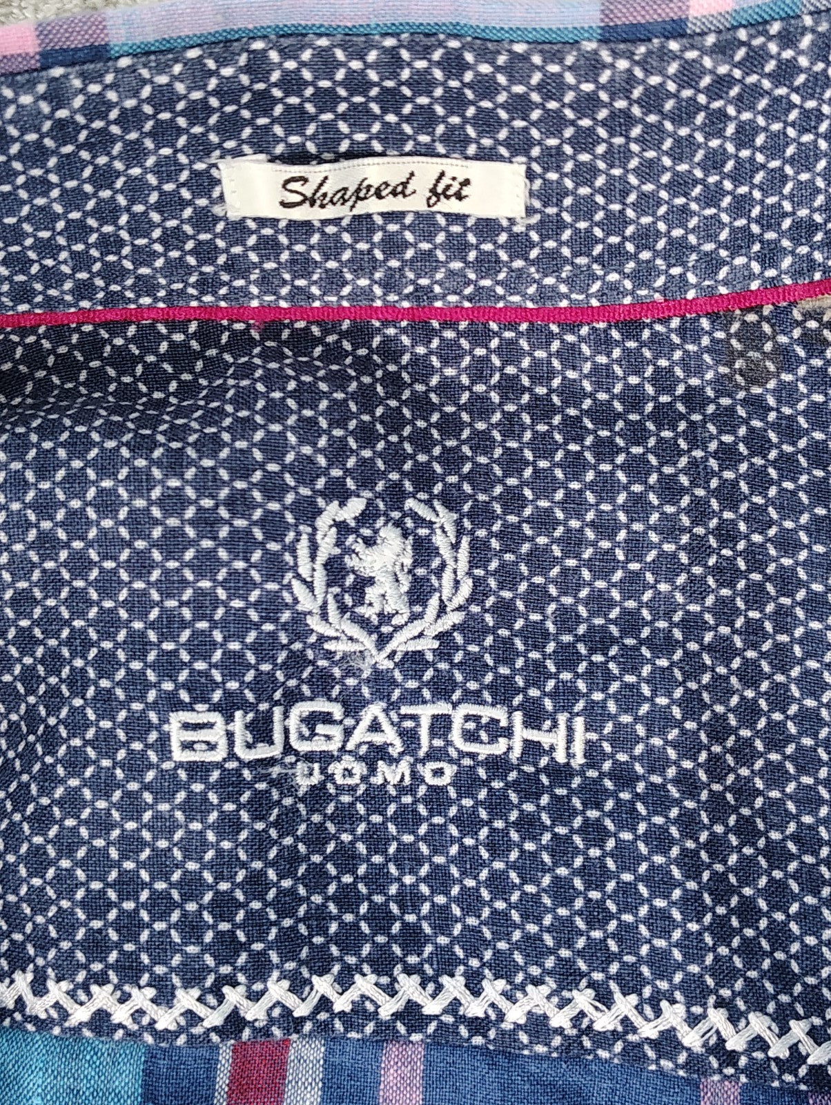 BUGATCHI Turquoise & Pink PLAID Mens LINEN Shirt Classic Shaped Fit L/XL 48"