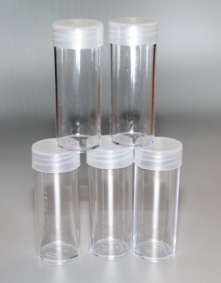 BCW Quarter Tubes - New - Lot of 5 - Screw-down Cap Crystal Clear