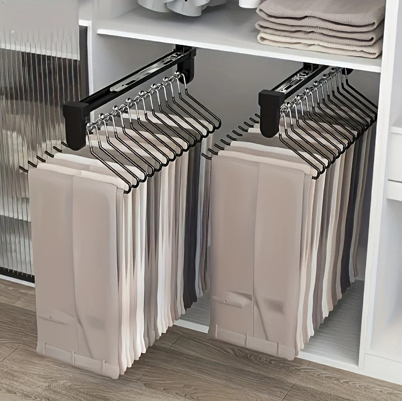 1pc Pull-Out Clothes Storage Rod Adjustable Foldable Metal Wardrobe Rail - NEW