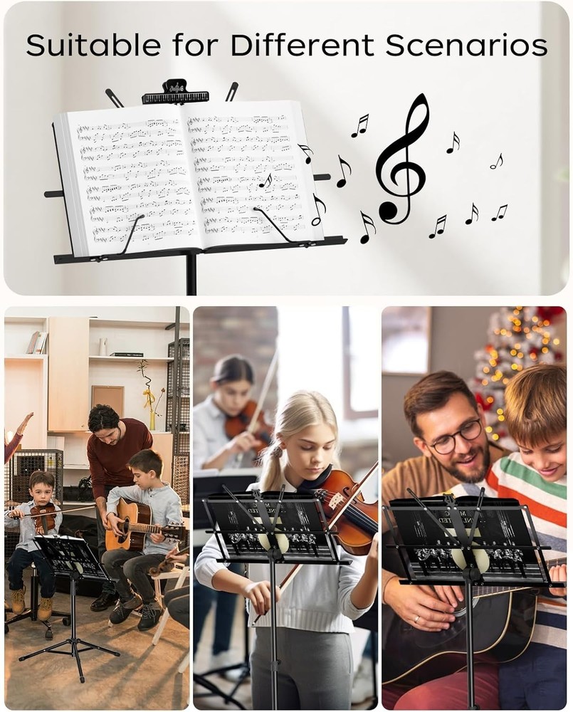 Durable Black Music Stand - Adjustable Height & Portable Design for Easy Use