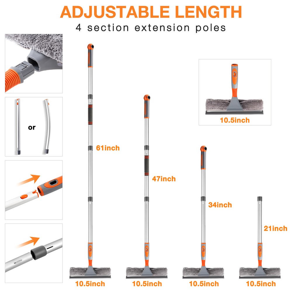 Bestnifly 103'' Long Handle Window Cleaning Squeegee Telescopic Washer Scrubber
