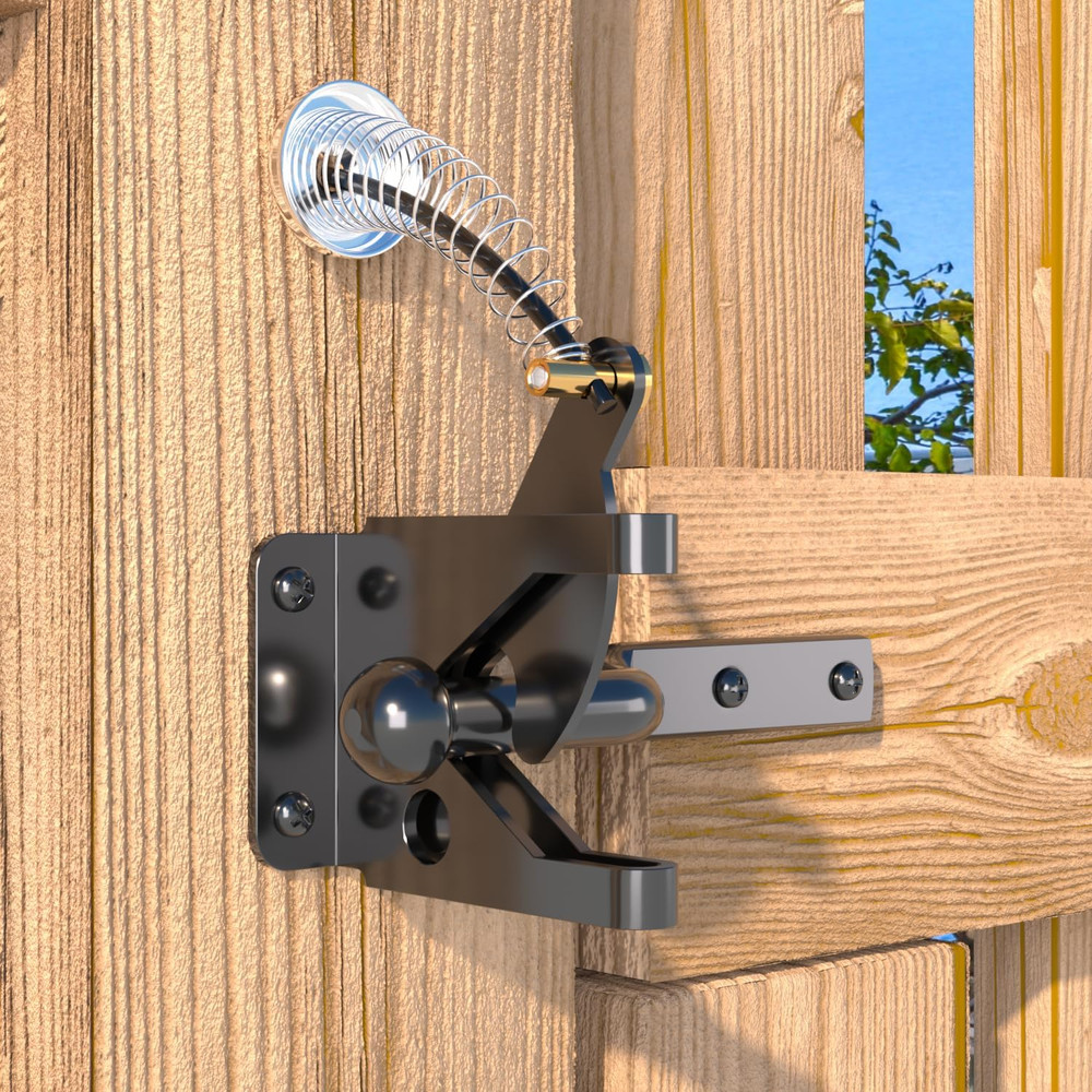 Gate Latch with Spring Cable Pull for Fence Gate - Carbon Steel - Black,Self Loc