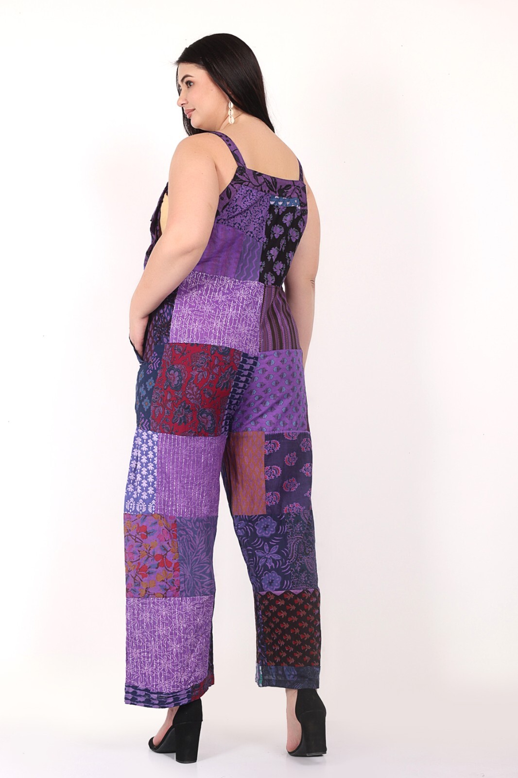 Women's Casual Patchwork Pocket Wide Leg Floral Print Rompers Jumpsuit Dress