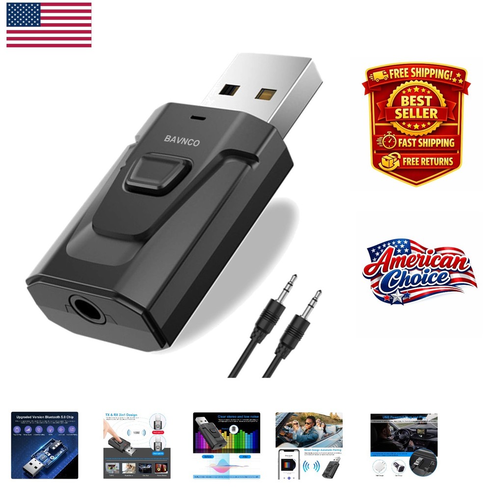 Compact Bluetooth Stereo Music Adapter - Auto-Connect 3.5mm Receiver/Transmitter