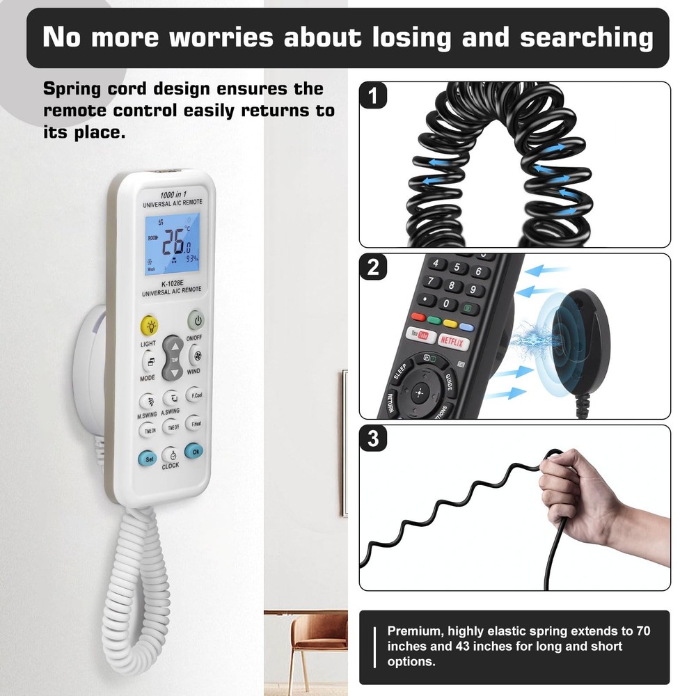 2-Pack Magnetic Remote Control Holders with Spring Black 43 inch, 2 pack