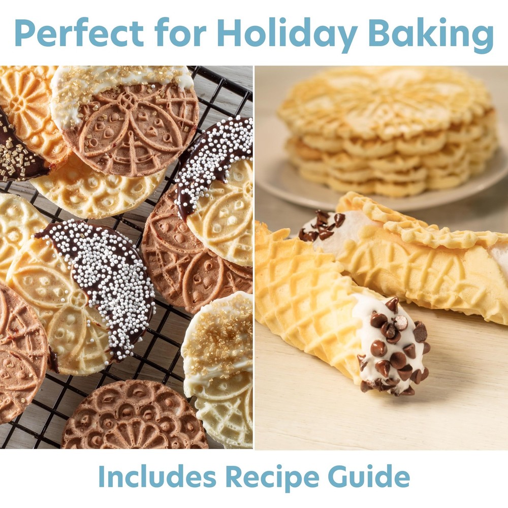 Mini Electric Holiday Pizzelle Maker- Makes 1 Personal Tiny Sized 4" Traditio...