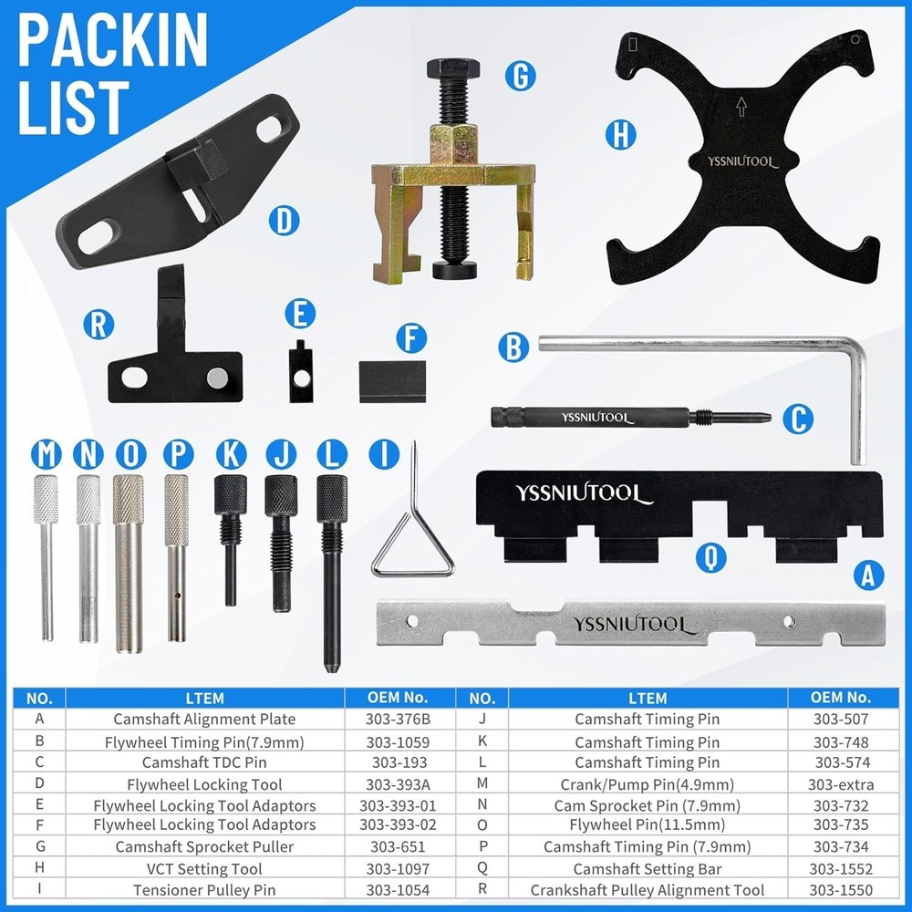 18pc Timing Tool for Ford, Engine Kit Camshaft Flywheel Locking...