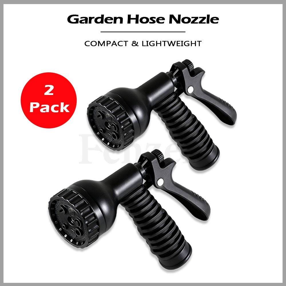 2 Pack Garden Hose Nozzle Water Sprayer - 7 Spray Patterns - Black