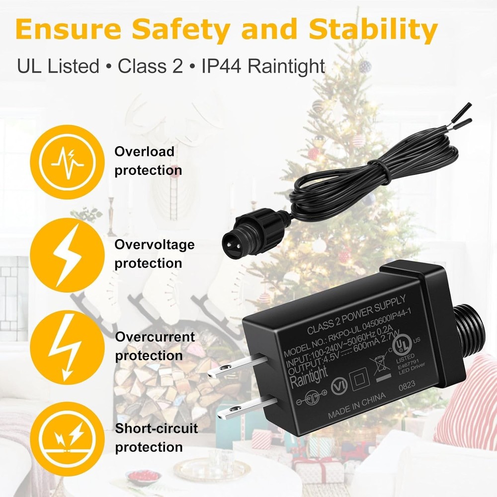 4.5V 0.6A LED Class 2 Power Adapter, 2.7W Transformer Replacement Black