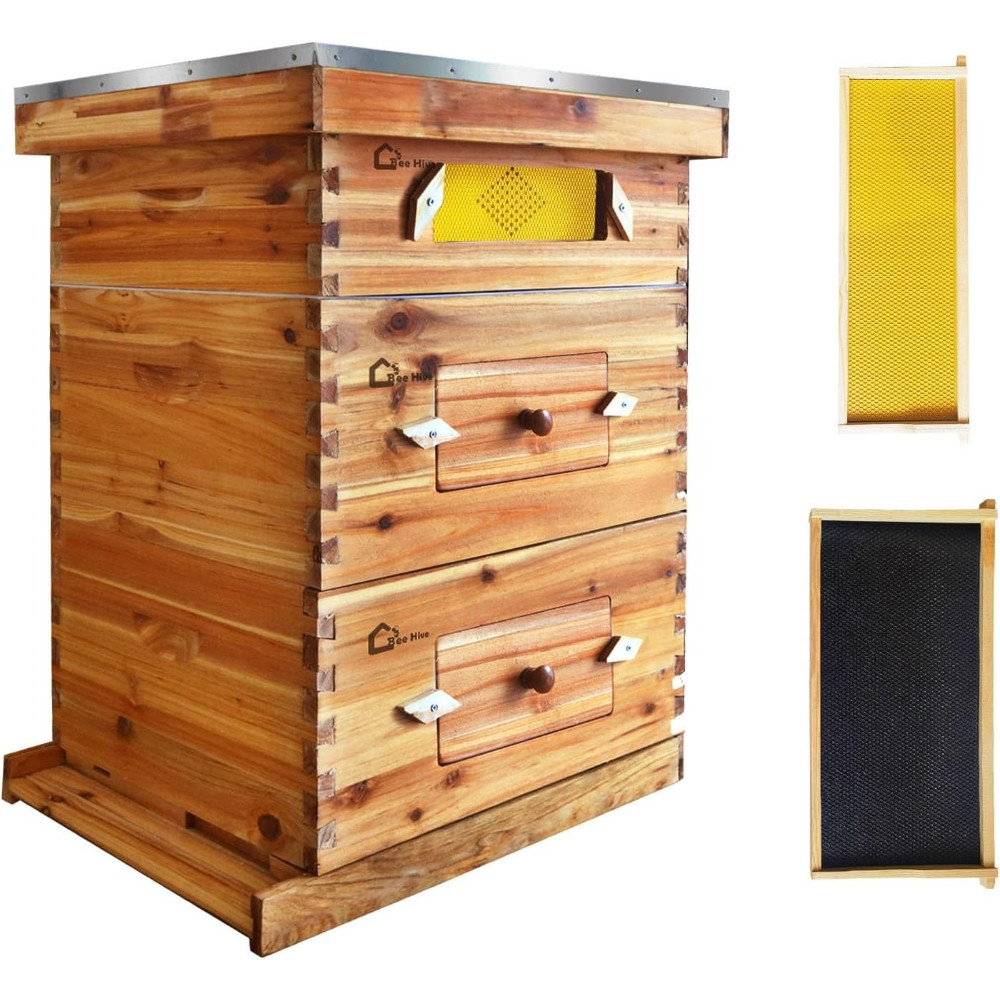 10 Frame Beehive Set with Beeswax Coating: Includes 2 Deep & 1 Medium Boxes