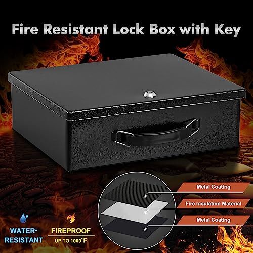 KYODOLED Fireproof Document Box with Key Lock Large Safe Storage Box for