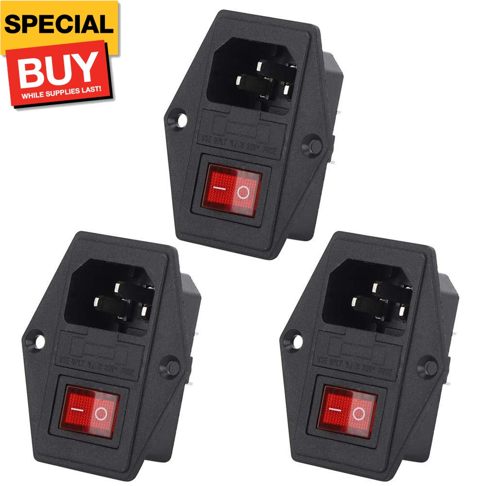 3 Pin Power Socket Switch, AC 16A 250V Inlet Module Plug Fuse Switch, Brass Cont