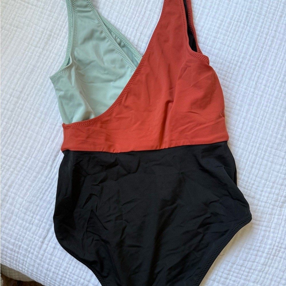 SOLID & STRIPED Red and Light Blue Swimsuit