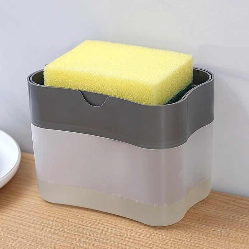 Kitchen Soap Dispenser with Sponge Press Pump Dishwashing Tool