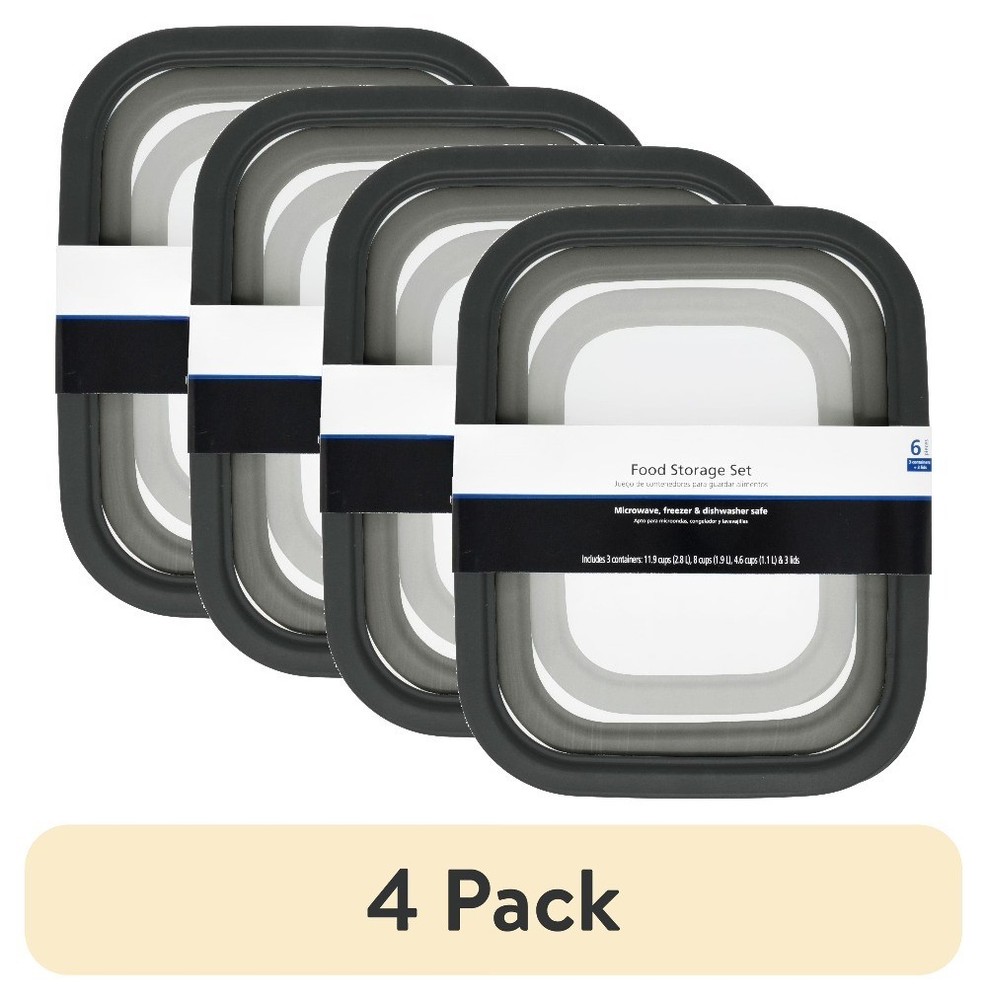 (4 pack)Durable 6 Piece Plastic Food Storage Container Set, Mulit Size Pack