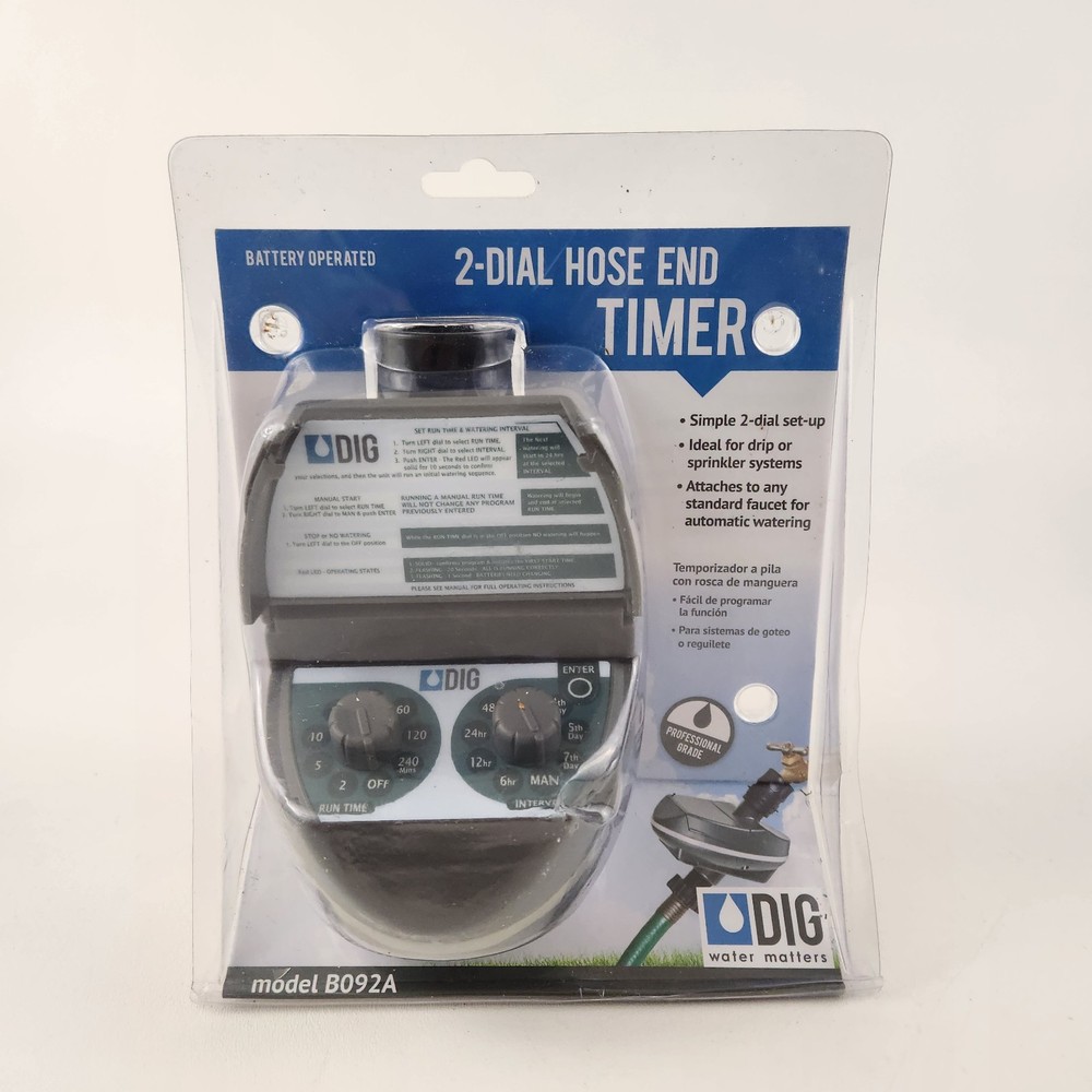 DIG Hose Thread Watering 2 Dial Timer Programmable Battery Operated B092A