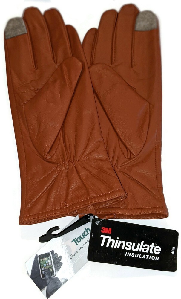 Womens Genuine Leather- Thinsulate Texting Gloves Large, Camel