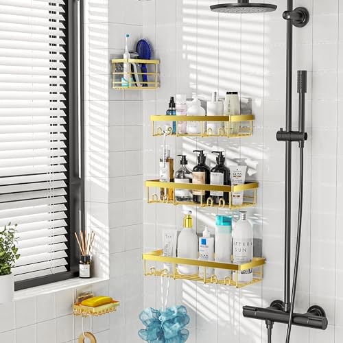 Adhesive Shower Caddy Organizer Shelves Rack - 5 Pack Corner 5pack Gold