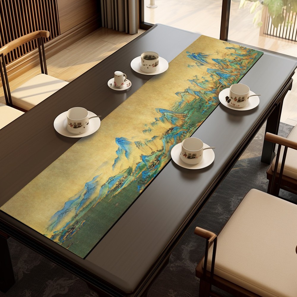 Double-Layer Table Runner Traditional Chinese Paintng Bed Runner Oriental Style