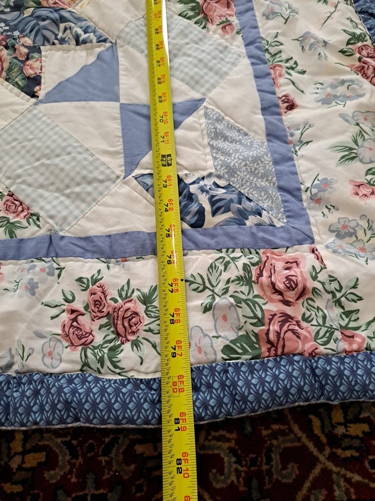 Handmade Star & Floral Pattern Blue Patchwork Quilt