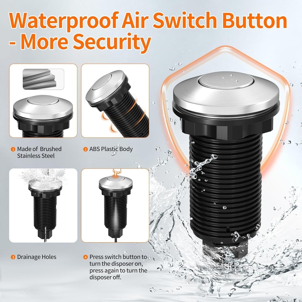 Garbage Disposal Air Switch Kit, Sink Top Switch, Brushed Nickel, 2.6" Button