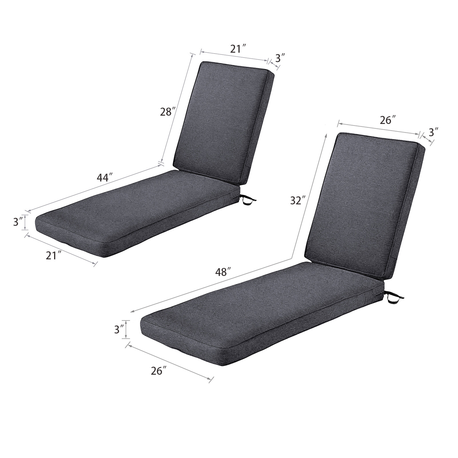 72"/80" Soft Sponge Chaise Lounge Chair Cushion w/Waterproof and Washable Cover