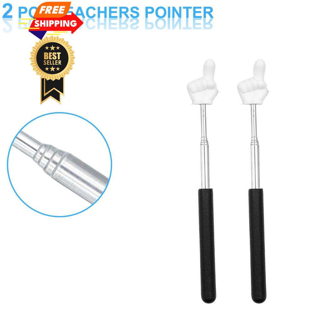2Pcs Telescopic Teachers Pointer, Mini Pointer Finger Retractable, Black