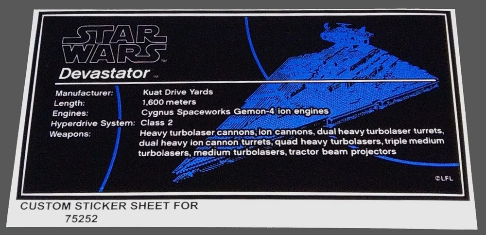 Custom Sticker for 75252 Replacement Sticker for 75252