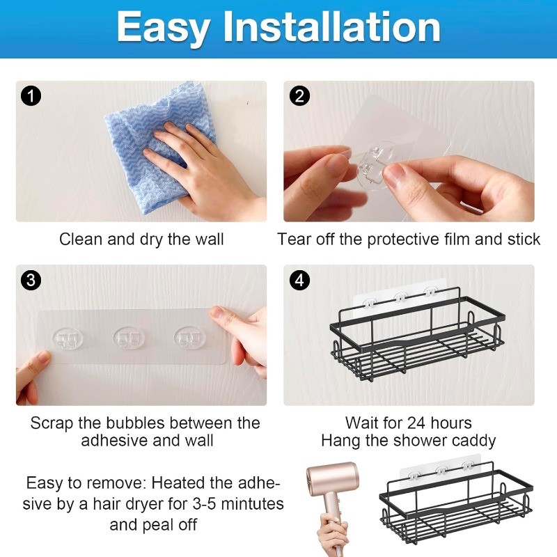 Strong Adhesive Hooks for Shower Caddy, (5 Pcs(Triple Hooks))