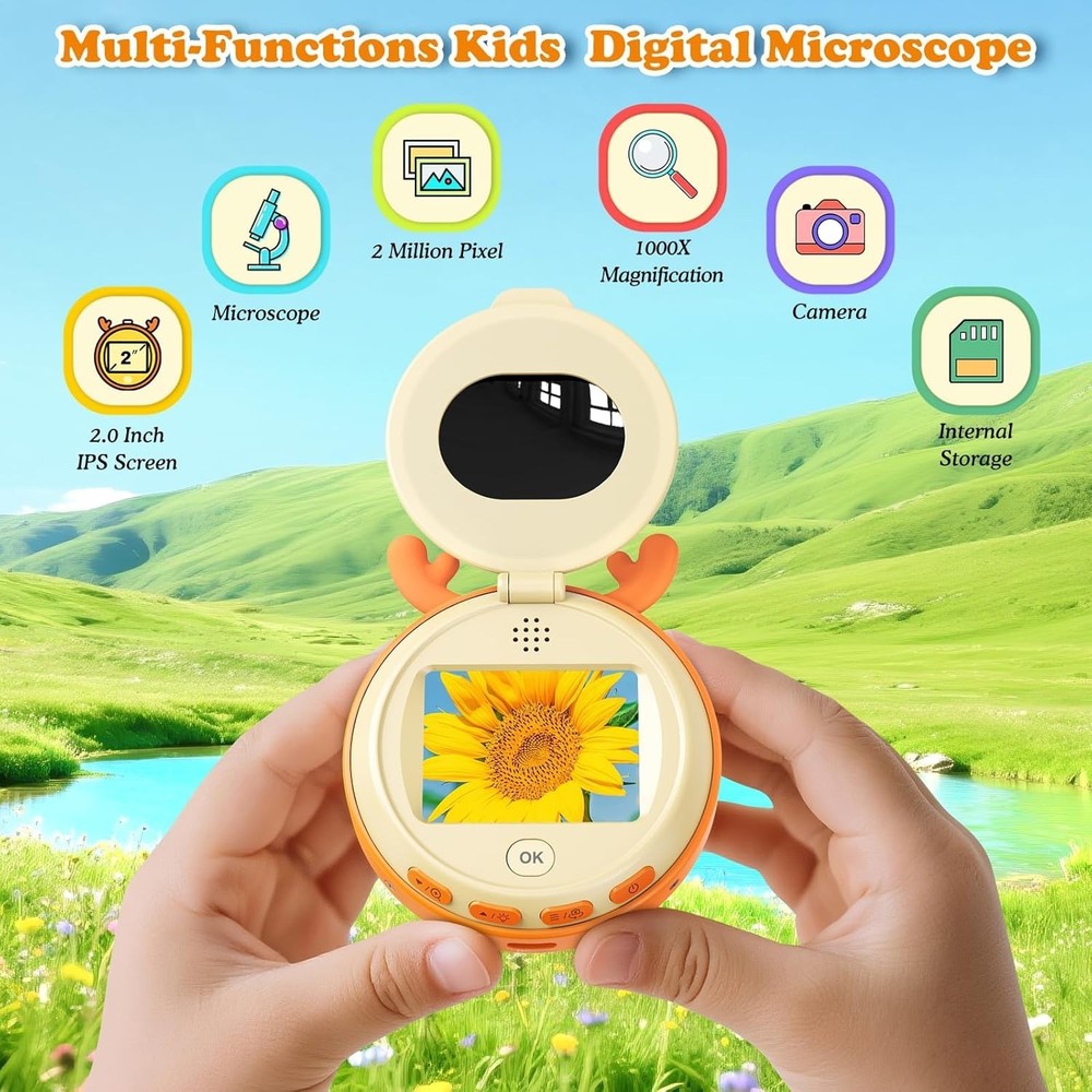Kids Microscope and Camera, 1000X Magnification with 2.0" HD Screen, Portable...