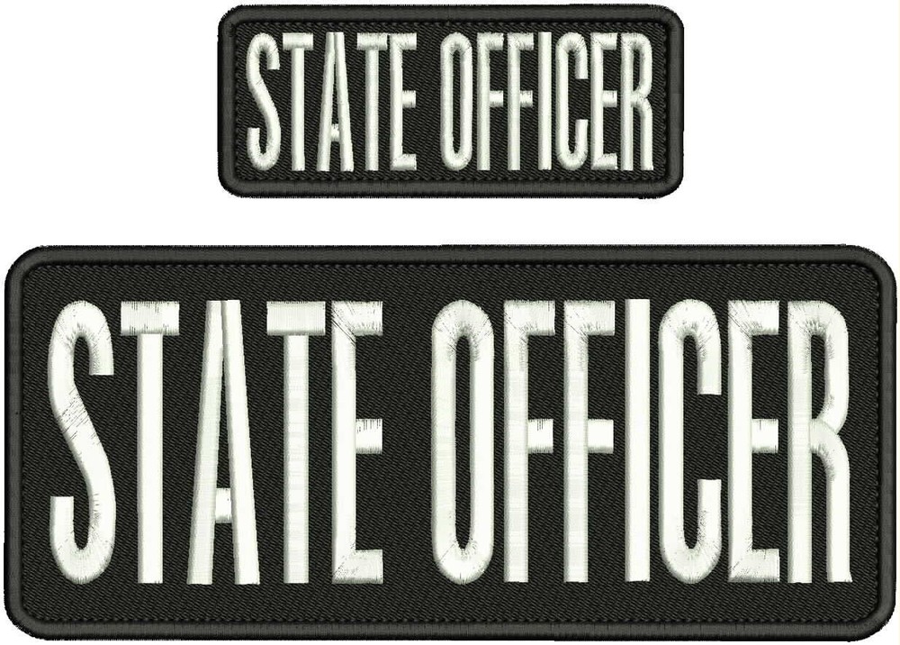 STATE OFFICER EMB PATCH 4X10'' & 2X5 HOOK ON BACK WHITE ON BLACK