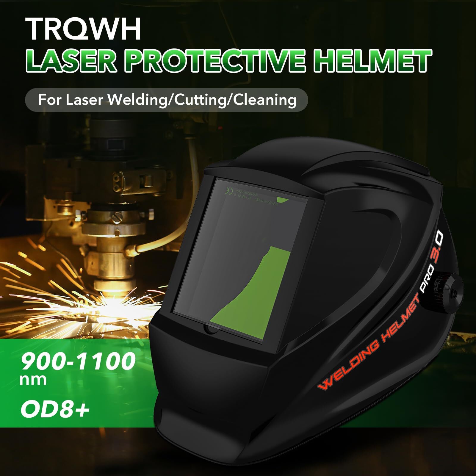 TRQWH Large View Laser Safety Helmet with OD8+ Protection, Adjustable Fit