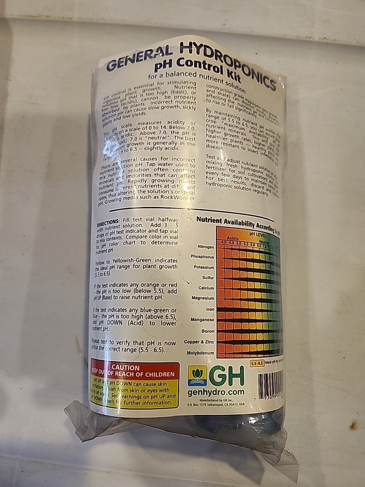 General Hydroponics pH Test Control Kit NEW