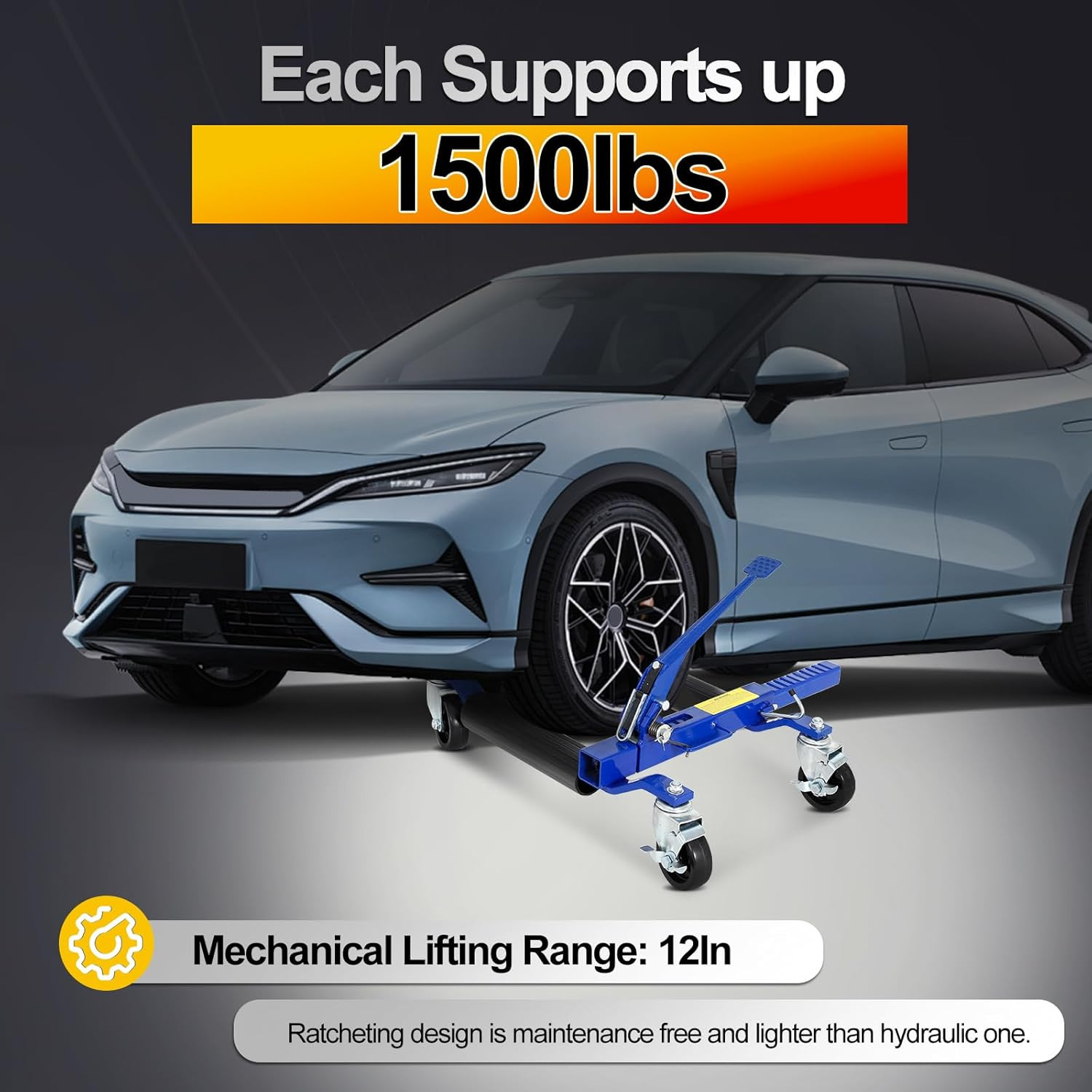 Car Dolly Jack Set of 2 Mechanical 1500-lbs Wheel Dolly for Vehicle Position