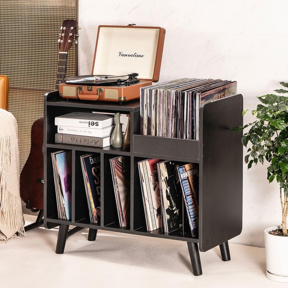 Record Player Stand, Large Record Player Table Cabinet with Open Vinyl Storage a
