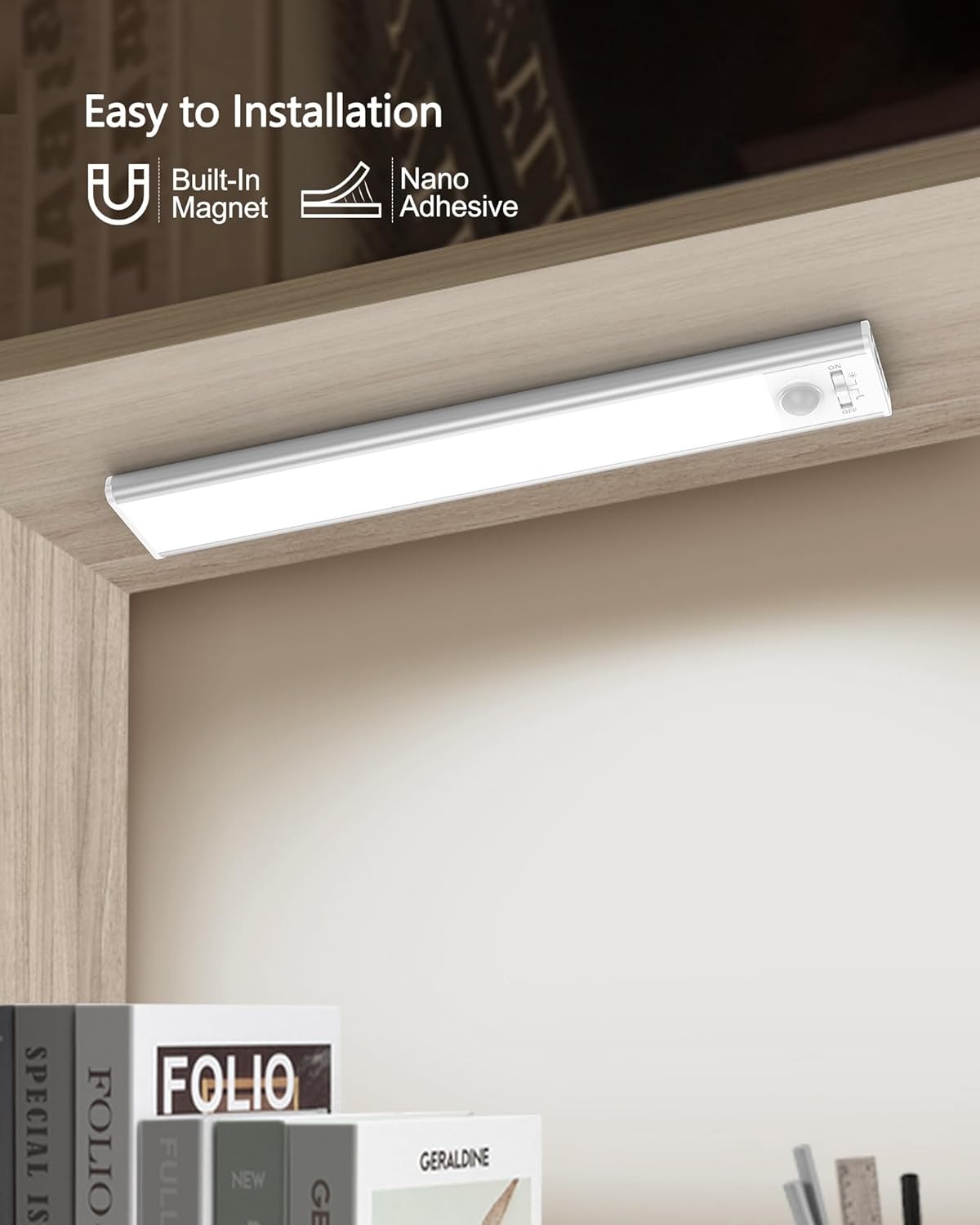 2 Pack 12in Under Cabinet Light Closet Bar 84LED Dimmable 3 Color Motion Sensor