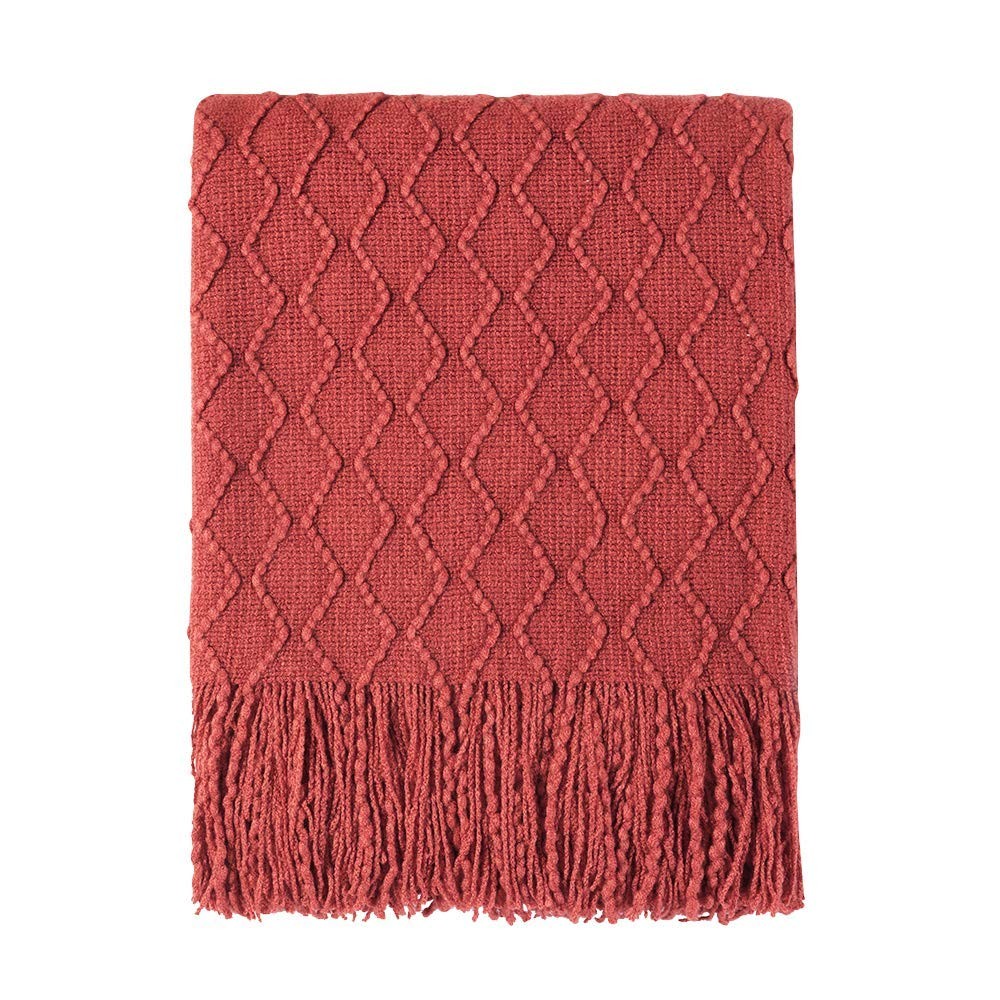 BOURINA Rust 50x60 Throw Blanket Textured Soft Sofa Couch Bed Decorative