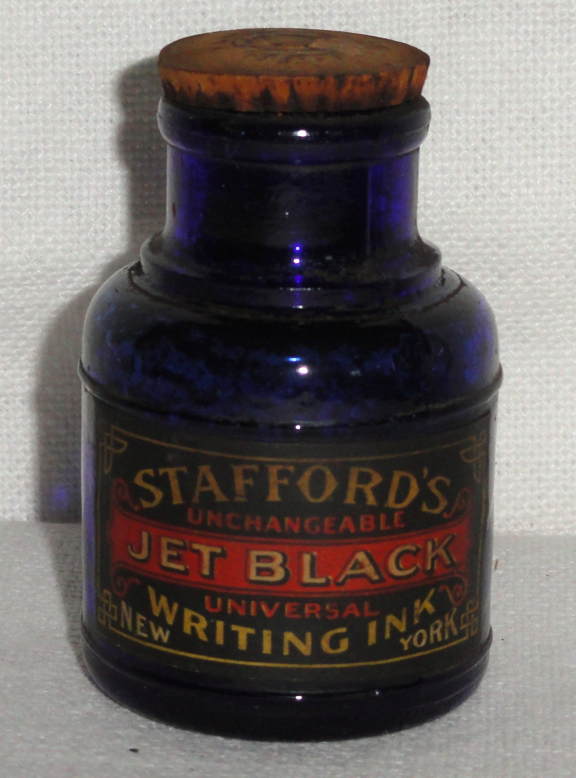 Antique Staffords Ink Bottle ~ Jet Black Writing ~ Original Label & Cork