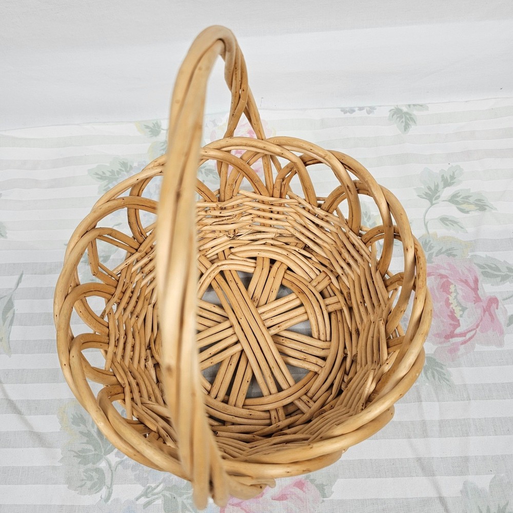 Wicker Woven Basket Natural Tone Decorative Handle Set