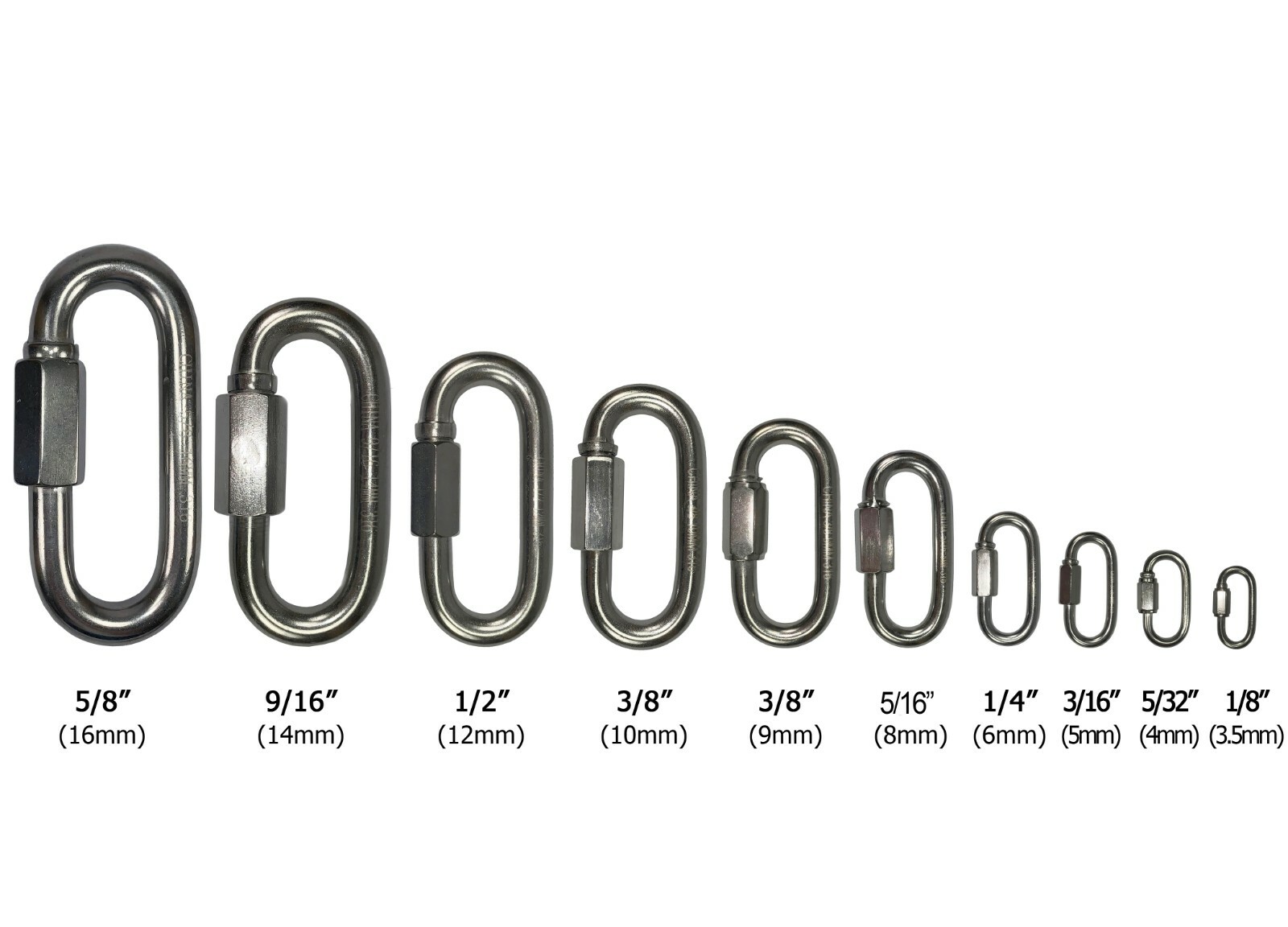 T316 Stainless Steel Quick Link Marine Grade Boating or Rigging 1/8" to 5/8"