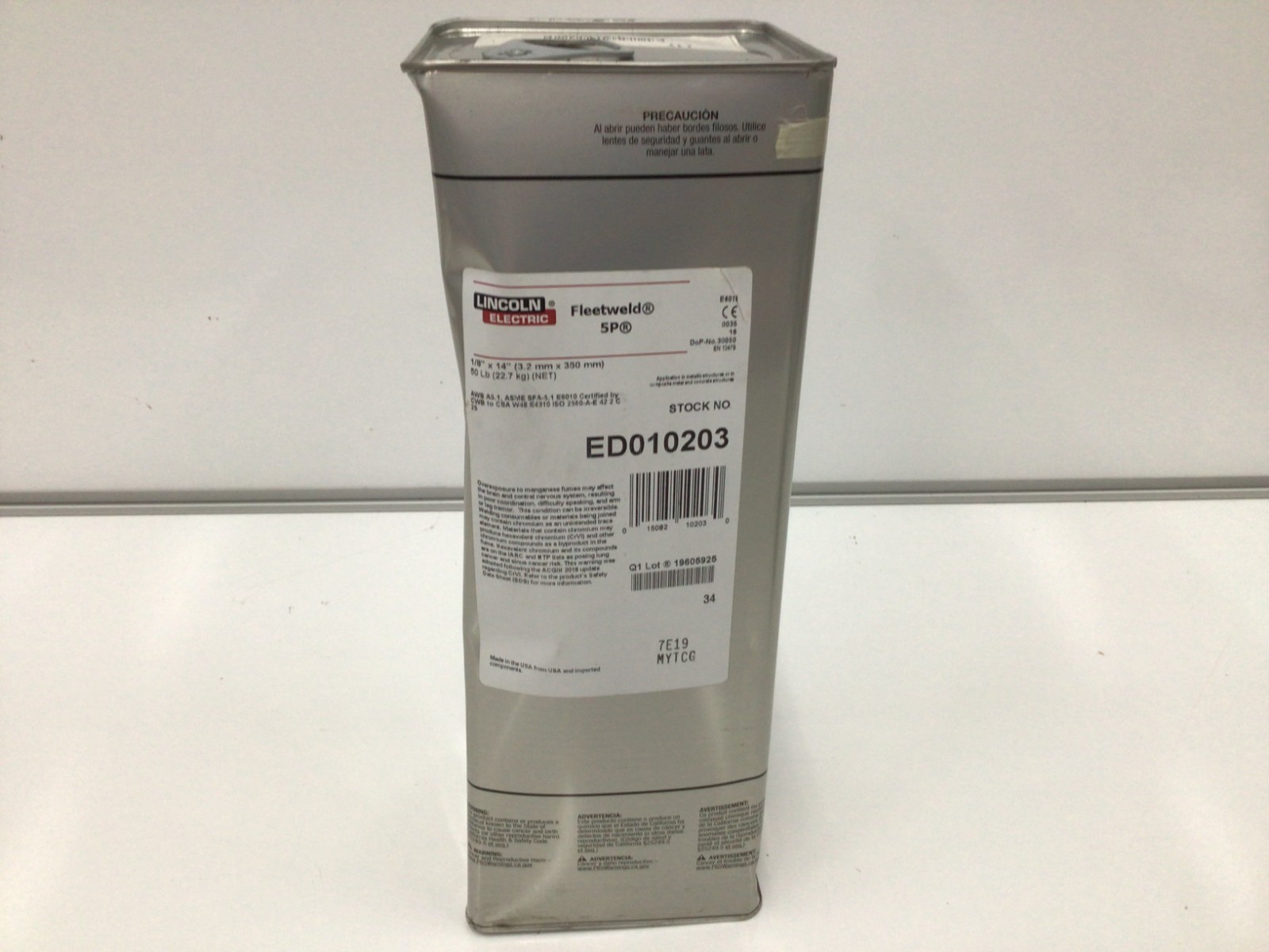 LINCOLN ELECTRIC ED010203 Stick Electrode,E6010,1/8",14 L,50 lb 49JR43