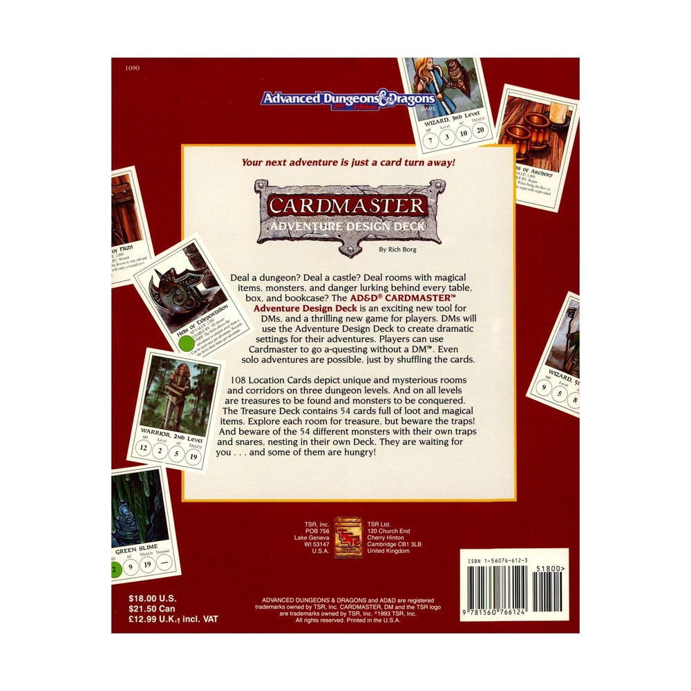 TSR AD&D 2nd Ed Cardmaster - Adventure Design Deck VG+