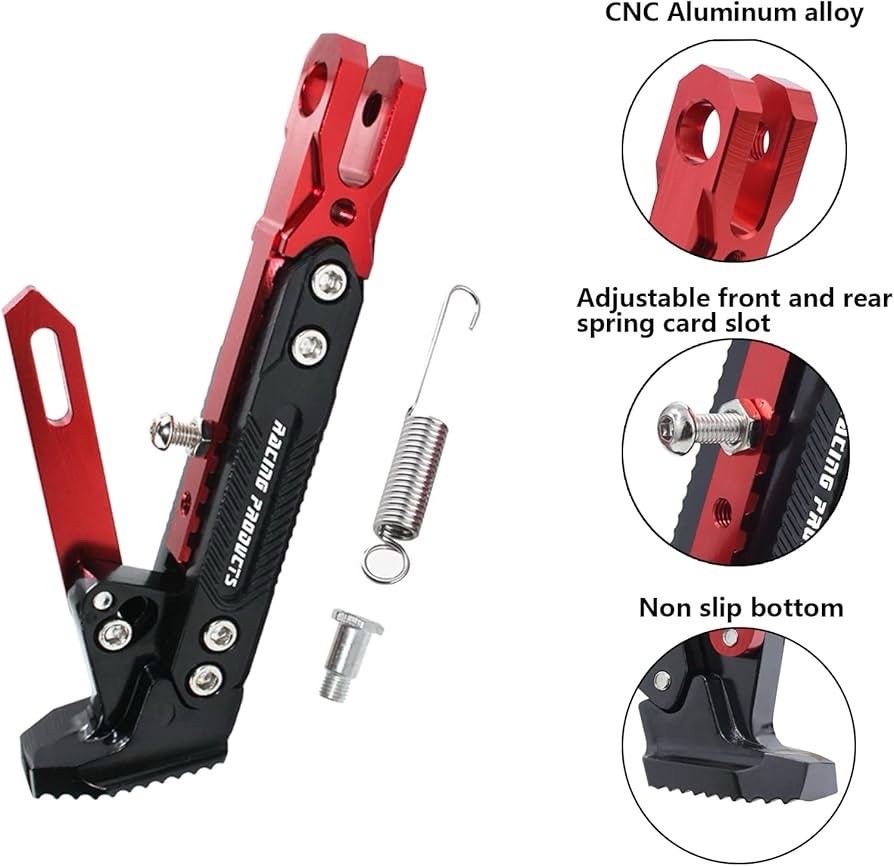 (Red 449) Universal Motorcycle Kickstand Adjustable Side Stand Foot Support