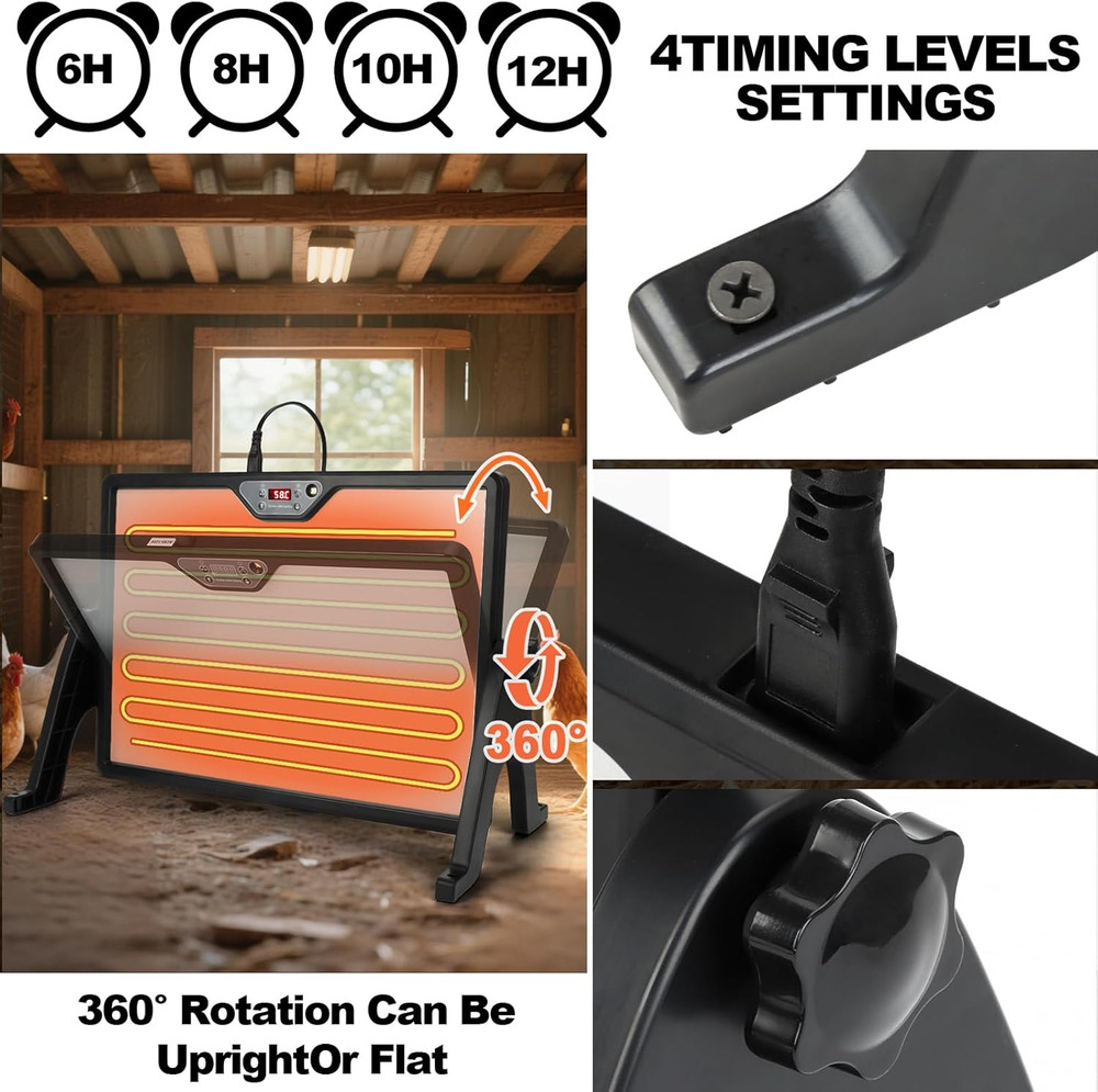 180W Chicken Brooder Heater with Stand and Remote Control, Temperature Display