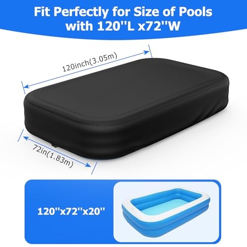 Rectangular Pool Cover for Inflatable Pool, Fits Blow Up Pool Size 120" L x