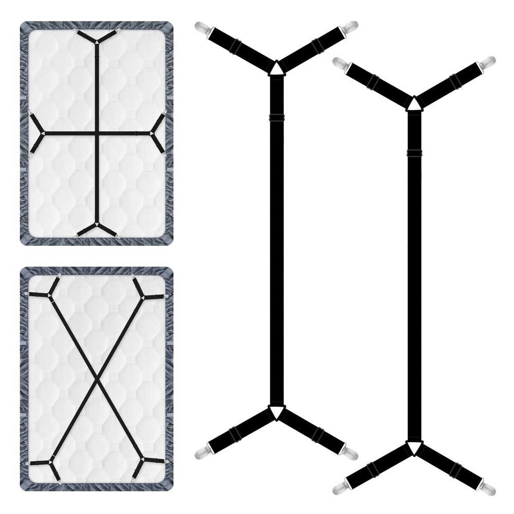 Sheet Straps, Adjustable Fitted Sheet Holder, 2Pcs With Clips, Black