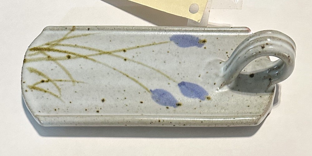 McElroy Pottery Studio Stoneware Butter Tray w Handle Signed Tag 6.5” Primitive