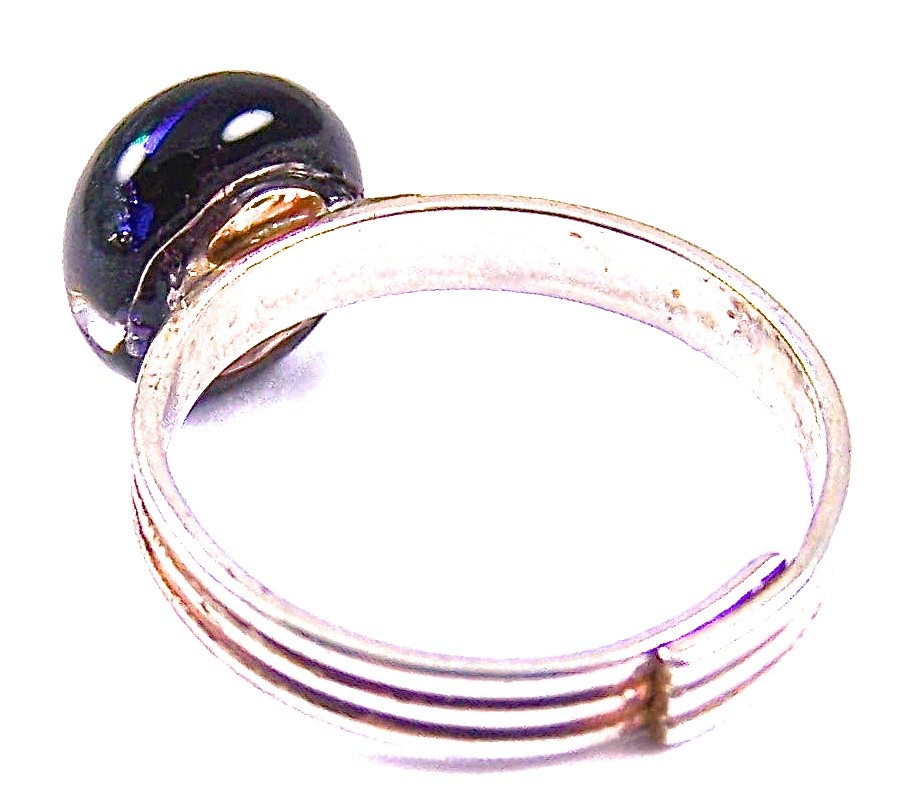 Dichroic Glass Ring Adjustable Blue Cobalt Striped Patterned Dot Tiny 1/4" 7mm