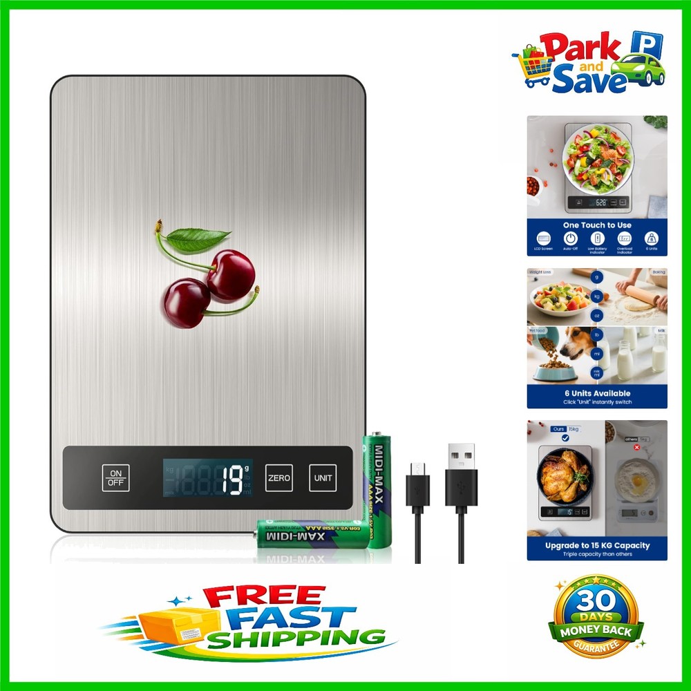 33 lb USB Rechargeable Digital Kitchen Scale - Precision Baking & Cooking Tool