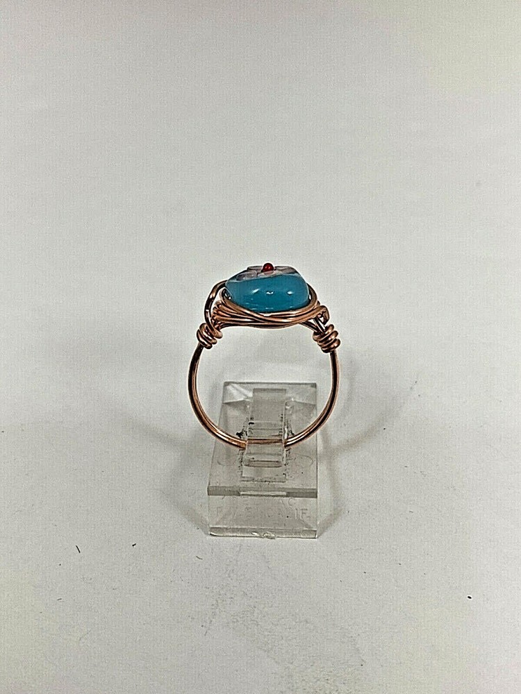 Handmade ~ Copper Wire Wrap ~ Glass Bead Ring Size 7 #69